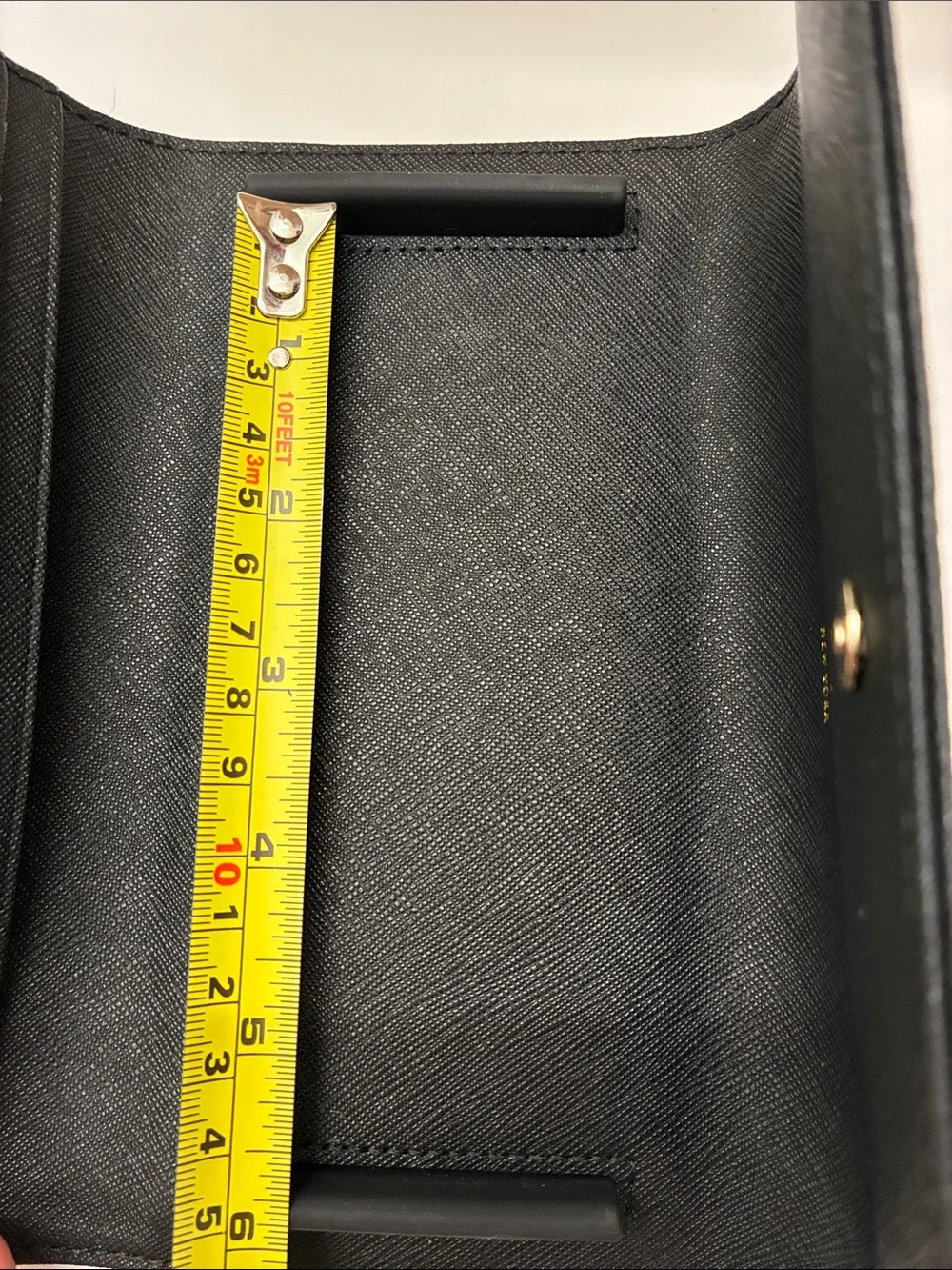 kate spade Black Saffiano Fold-Over Wallet with Gold Logo